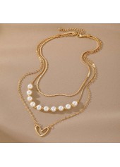 Golden Heart Metal Pearl Layered Design Necklace | thumb picture 