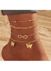 Golden Butterfly Alloy Layered Anklets Set