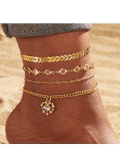 Golden Color Alloy Detail Rhinestone Anklets