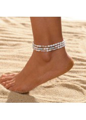 White Pearl Beaded Polyresin Anklet Set