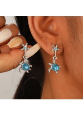 Neon Blue Turtle Starfish Alloy Earrings