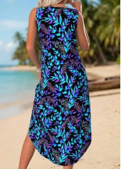 Blue Tummy Coverage Leaf Print A Line Sleeveless Dress | thumb picture 