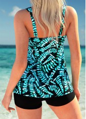 Tummy Coverage High Waisted Leaf Print Black Tankini Set | thumb picture 