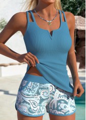 Dusty Blue Mid Waisted Paisley Print Tankini Set | thumb picture 