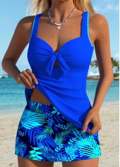 Tummy Coverage Mid Waisted Leaf Print Tankini Set | thumb picture 