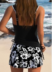 Tummy Coverage Mid Waisted Floral Print Black Tankini Set | thumb picture 