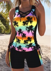 Tummy Coverage Mid Waisted Tropical Plants Print Tankini Set | thumb picture 