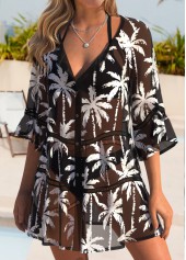 Tummy Coverage Tropical Plants Print Black Cover Up | thumb picture 