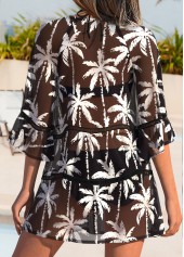 Tummy Coverage Tropical Plants Print Black Cover Up | thumb picture 