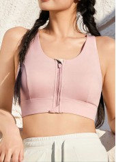 Light Pink Zipper Scoop Sports Bra