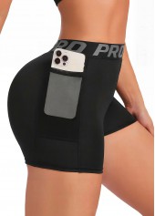 Black High Stretch Letter Print Skinny Fitted Sports Shorts