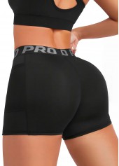 Black High Stretch Letter Print Skinny Fitted Sports Shorts | thumb picture 