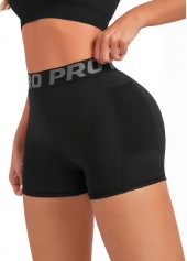 Black High Stretch Letter Print Skinny Fitted Sports Shorts | thumb picture 
