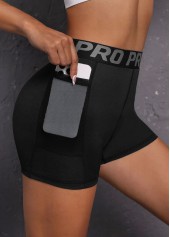 Black High Stretch Letter Print Skinny Fitted Sports Shorts | thumb picture 