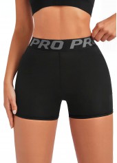 Black High Stretch Letter Print Skinny Fitted Sports Shorts | thumb picture 