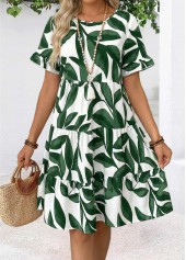 Green Leaf Print Tummy Coverage A Line Dress | thumb picture 