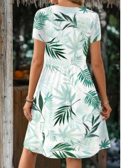 White Leaf Print Patchwork Short Sleeve V Neck Dress | thumb picture 
