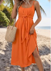 Orange Maxi Surplice Strappy Scoop Neck Dress