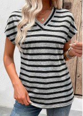 Light Grey Striped Tummy Coverage Short Sleeve T Shirt | thumb picture 