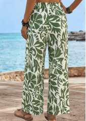 Olive Green Soft Plants Print Wide Leg Pants | thumb picture 