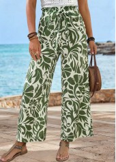 Olive Green Soft Plants Print Wide Leg Pants | thumb picture 