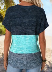 Dusty Blue Tropical Plants Print Tummy Coverage T Shirt | thumb picture 