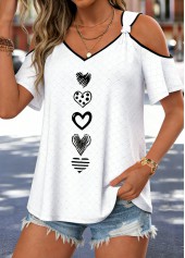 White Geometric Print Tummy Coverage Short Sleeve T Shirt | thumb picture 