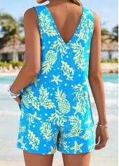Cyan Tummy Coverage Marine Life Print Sleeveless Tank Top | thumb picture 