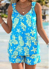 Cyan Tummy Coverage Marine Life Print Sleeveless Tank Top | thumb picture 