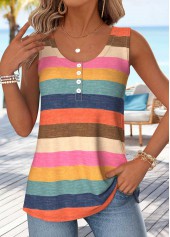 Multi Color Striped Tummy Coverage Sleeveless Tank Top