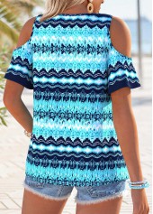 Cyan Geometric Print Tummy Coverage Short Sleeve T Shirt | thumb picture 