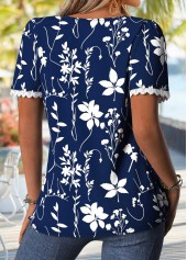Navy Floral Print Tummy Coverage Short Sleeve T Shirt | thumb picture 