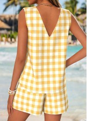 Yellow Plaid Tummy Coverage Sleeveless V Neck Tank Top | thumb picture 