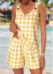 Yellow Plaid Tummy Coverage Sleeveless V Neck Tank Top | thumb picture 