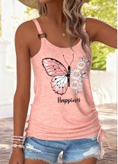 Light Pink Butterfly Print Tummy Coverage Strappy Camisole Top | thumb picture 
