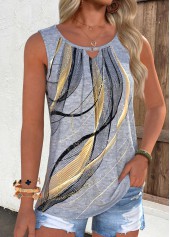 Light Grey Marl Geometric Print Tuck Stitch Tank Top | thumb picture 
