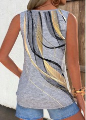 Light Grey Marl Geometric Print Tuck Stitch Tank Top | thumb picture 