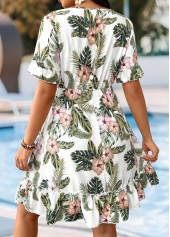 Olive Green Tropical Plants Print Tummy Coverage Dress | thumb picture 