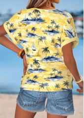 Yellow Tropical Plants Print Curved Hem T Shirt | thumb picture 