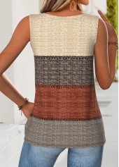 Multi Color Striped Button Sleeveless Round Neck Tank Top | thumb picture 
