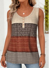 Multi Color Striped Button Sleeveless Round Neck Tank Top | thumb picture 