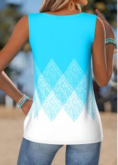 Cyan Geometric Print Button Sleeveless Round Neck Tank Top | thumb picture 