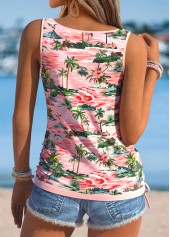Dusty Pink Bowknot Tropical Plants Print Sleeveless Tank Top | thumb picture 