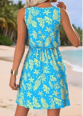 Blue Marine Life Print Short Tummy Coverage Sleeveless Dress | thumb picture 