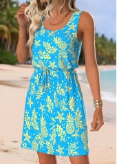Blue Marine Life Print Short Tummy Coverage Sleeveless Dress | thumb picture 