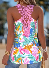 Multi Color Tropical Plants Print Patchwork Sleeveless Tank Top
