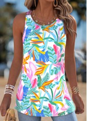 Multi Color Tropical Plants Print Patchwork Sleeveless Tank Top | thumb picture 