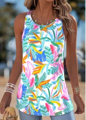 Multi Color Tropical Plants Print Patchwork Sleeveless Tank Top | thumb picture 