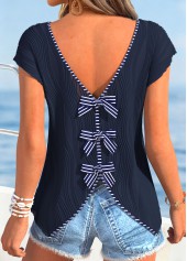 Navy Tummy Coverage Striped Short Sleeve T Shirt