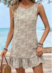 Light Coffee Geometric Print Short Tummy Coverage Sleeveless Dress